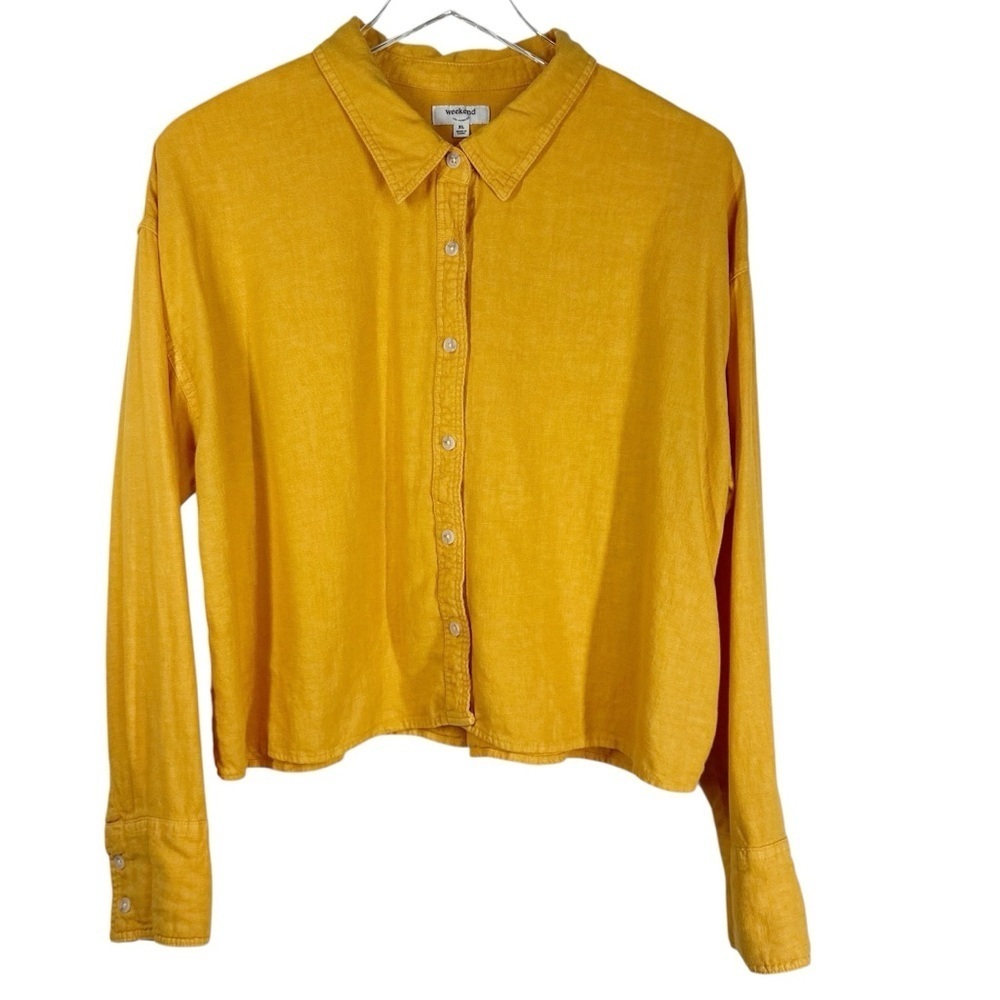 WEEKEND LA XL Orange Linen Blend Cropped Button Down Blouse Lightweight